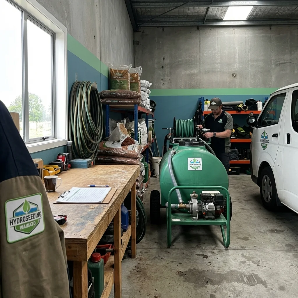 Hydroseeding Waikato workspace interior showing professional operations and equipment